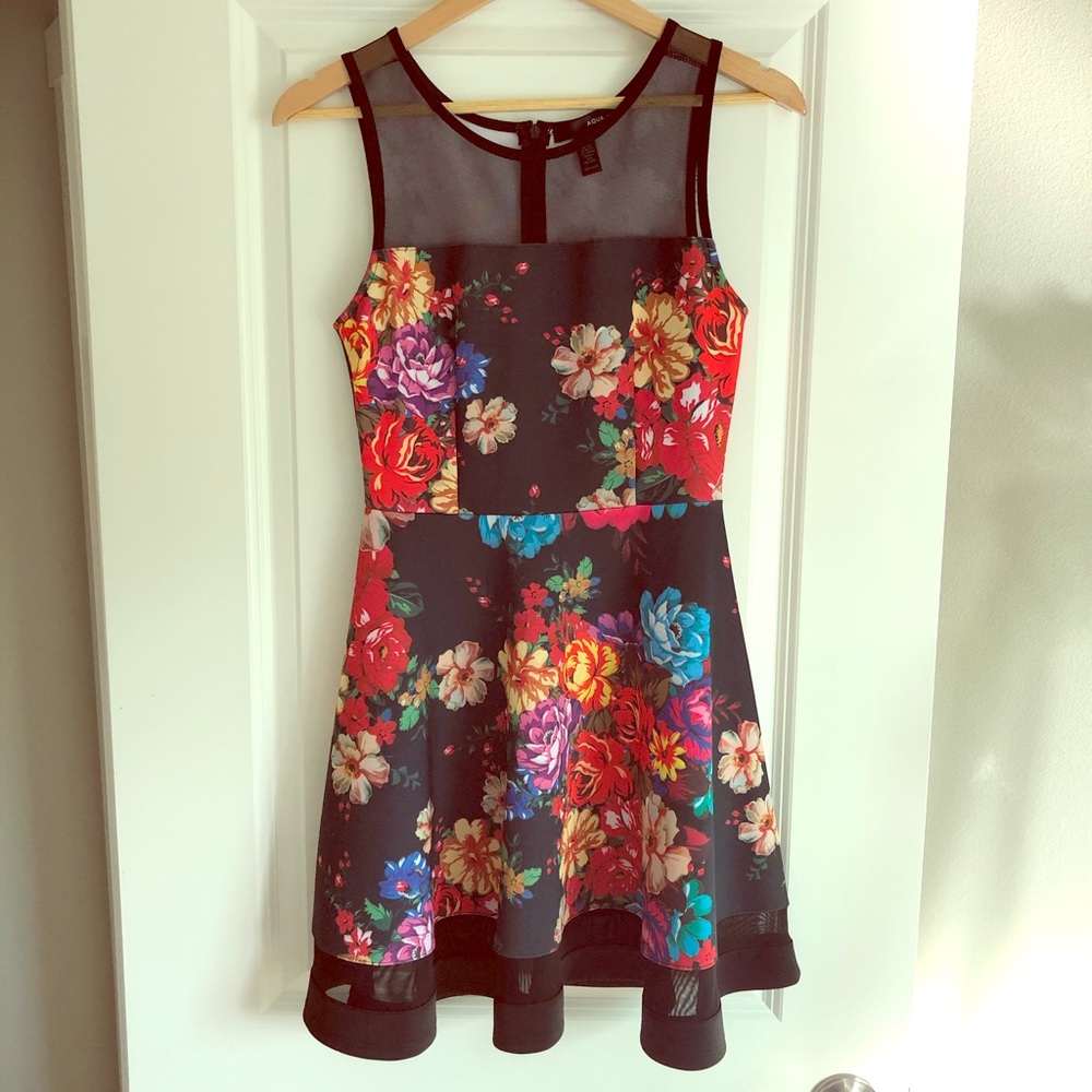 Aqua brand black and floral cocktail dress